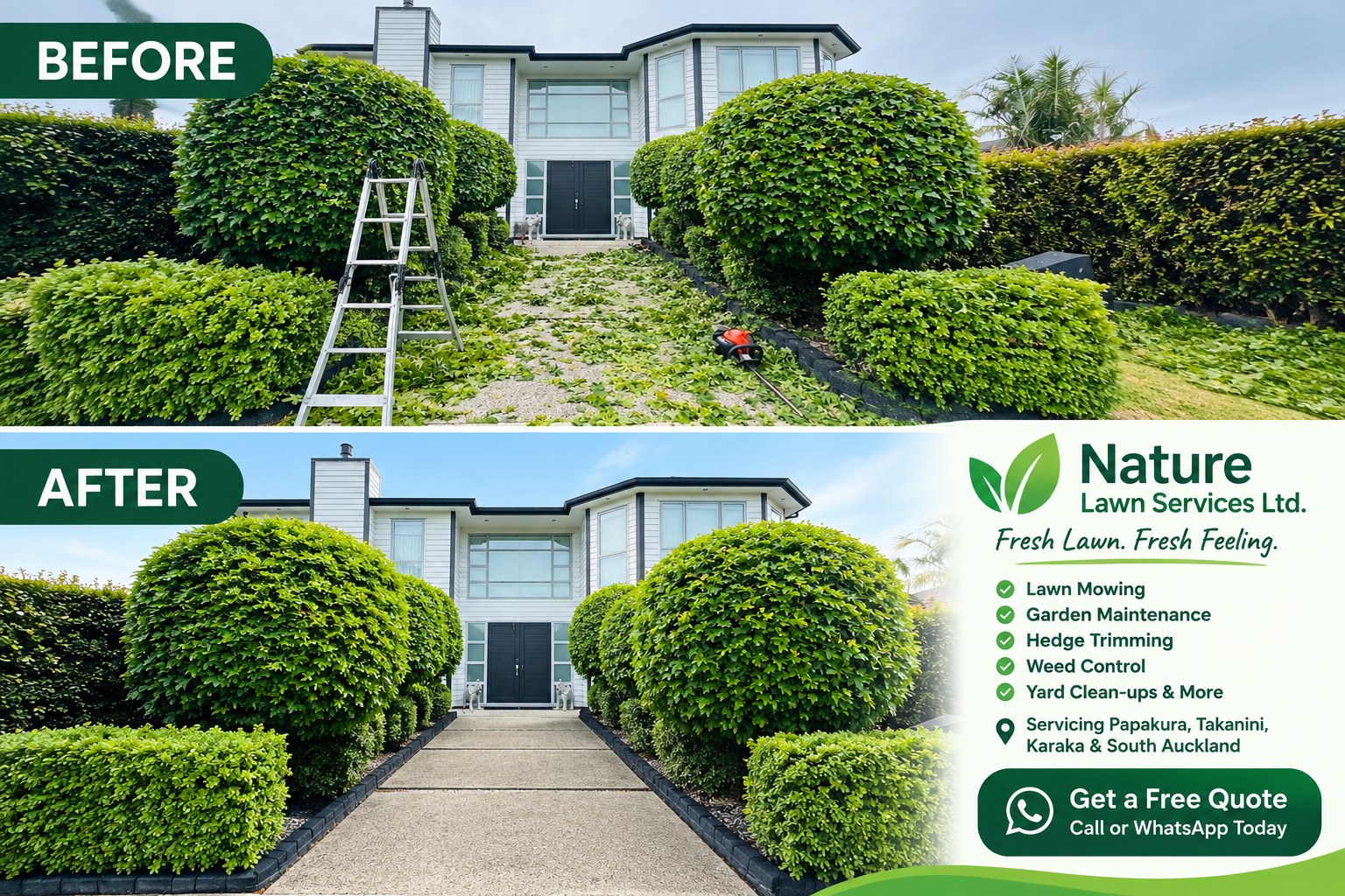 Nature Lawn Services — before and after transformation